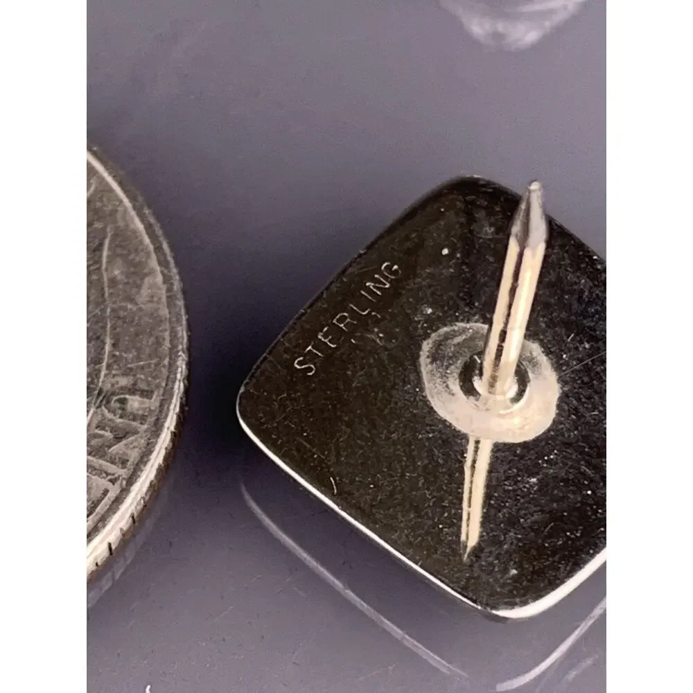 Black Obsidian Sterling Silver Tie Tack Pin Square Simple Carved Vintage